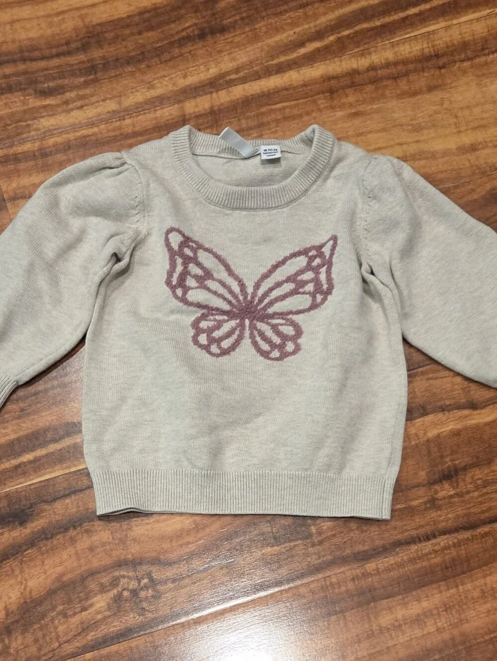 Janie and Jack EUC 18-24 Months Beige Butterfly Sweater & Plum Plaid Ponte Pants